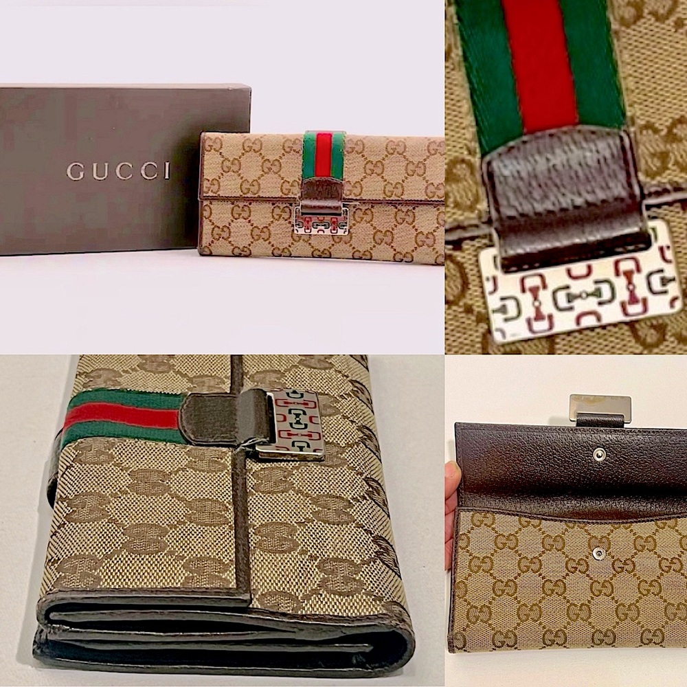 ✨GUCCI✨✅AUTHENTIC Monogram GG “Sherry” long wallet with BOX